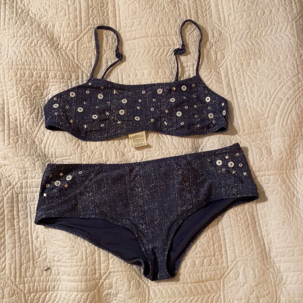 Blue denim print bathing suit